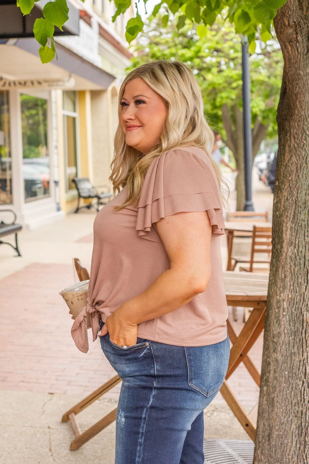 Got Me Tongue Tied Front Knot Top- Taupe