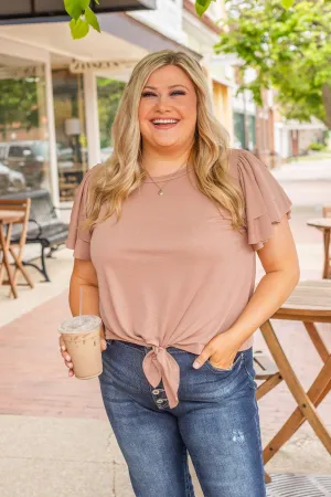 Got Me Tongue Tied Front Knot Top- Taupe