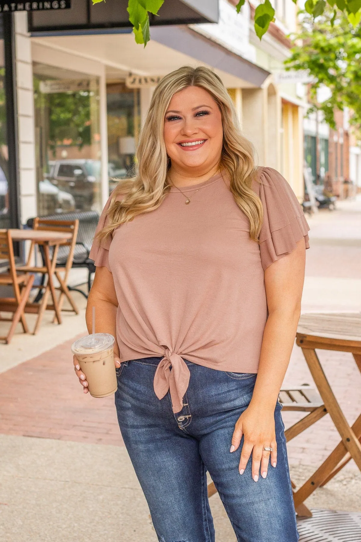 Got Me Tongue Tied Front Knot Top- Taupe