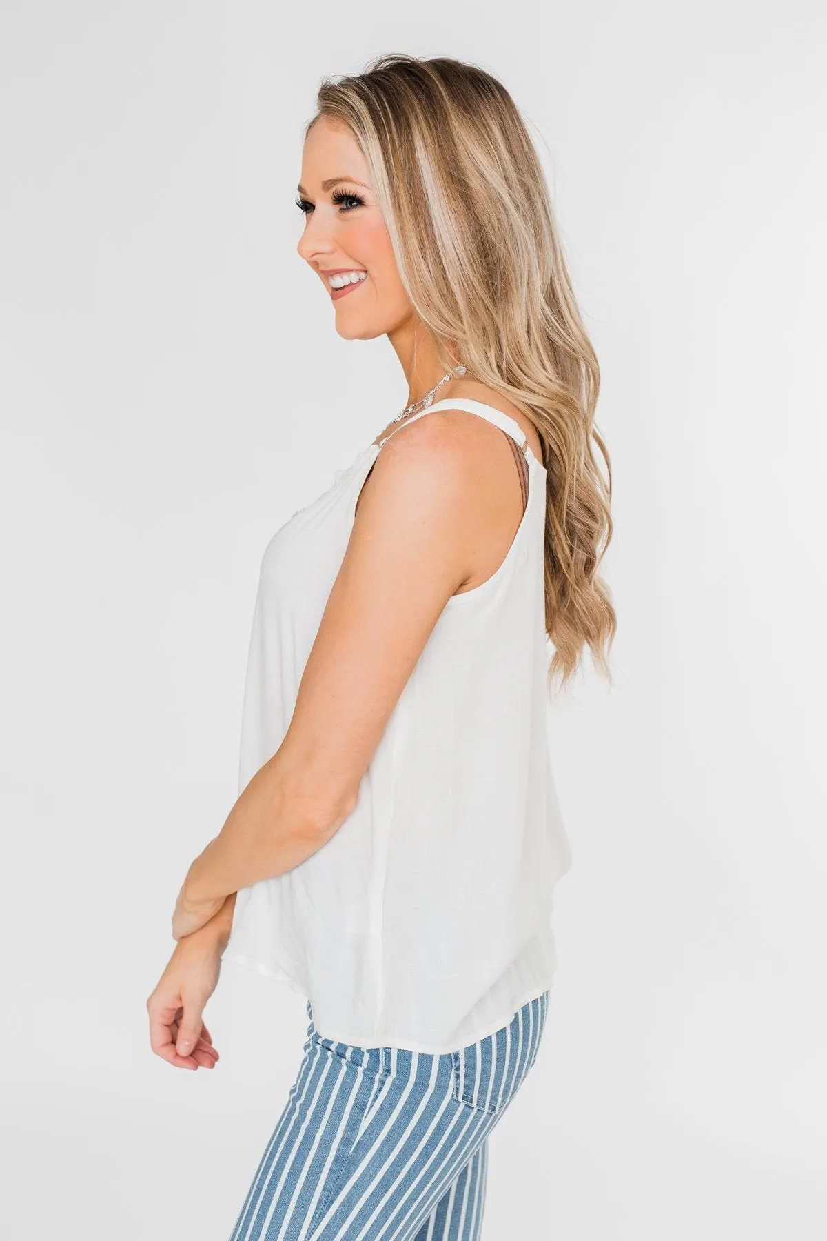 Happy Together Ruffle Tank Top- Ivory
