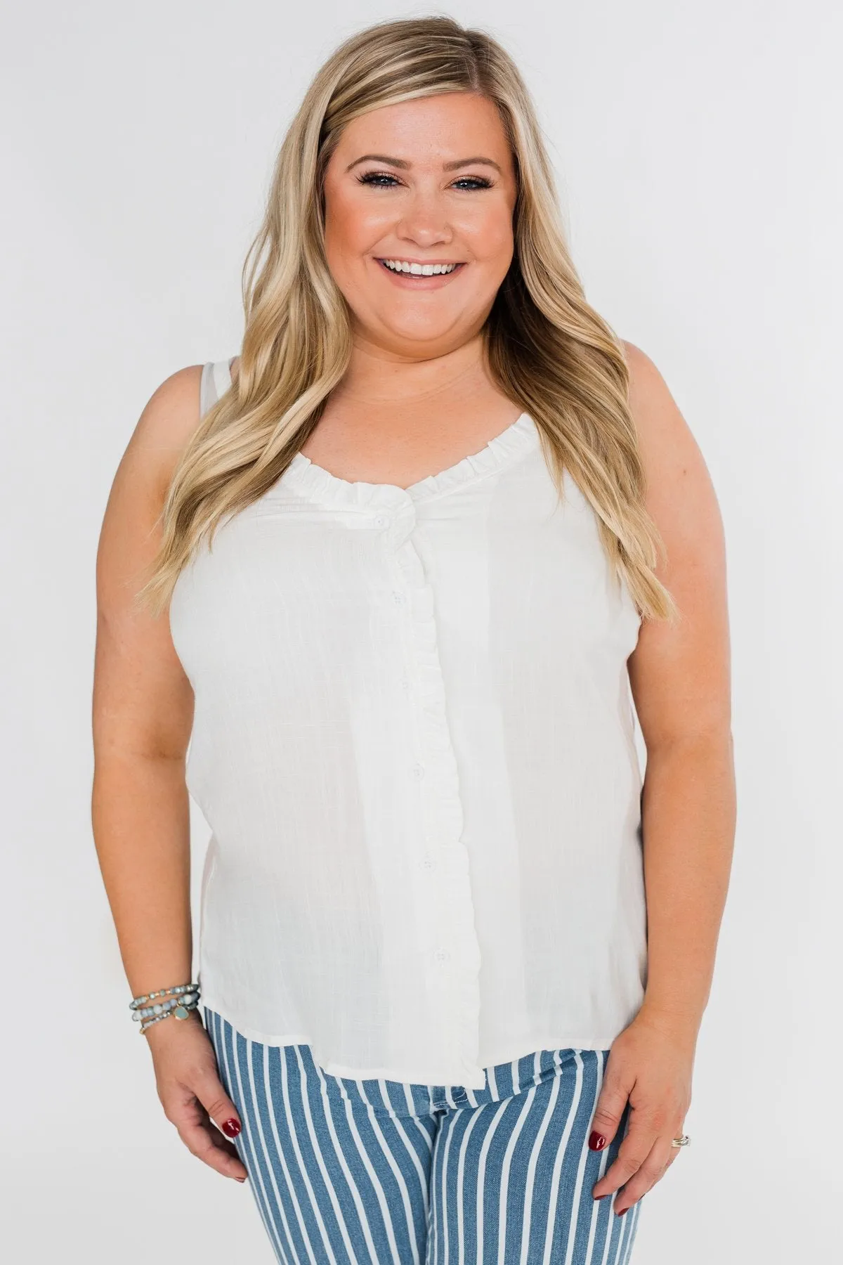 Happy Together Ruffle Tank Top- Ivory