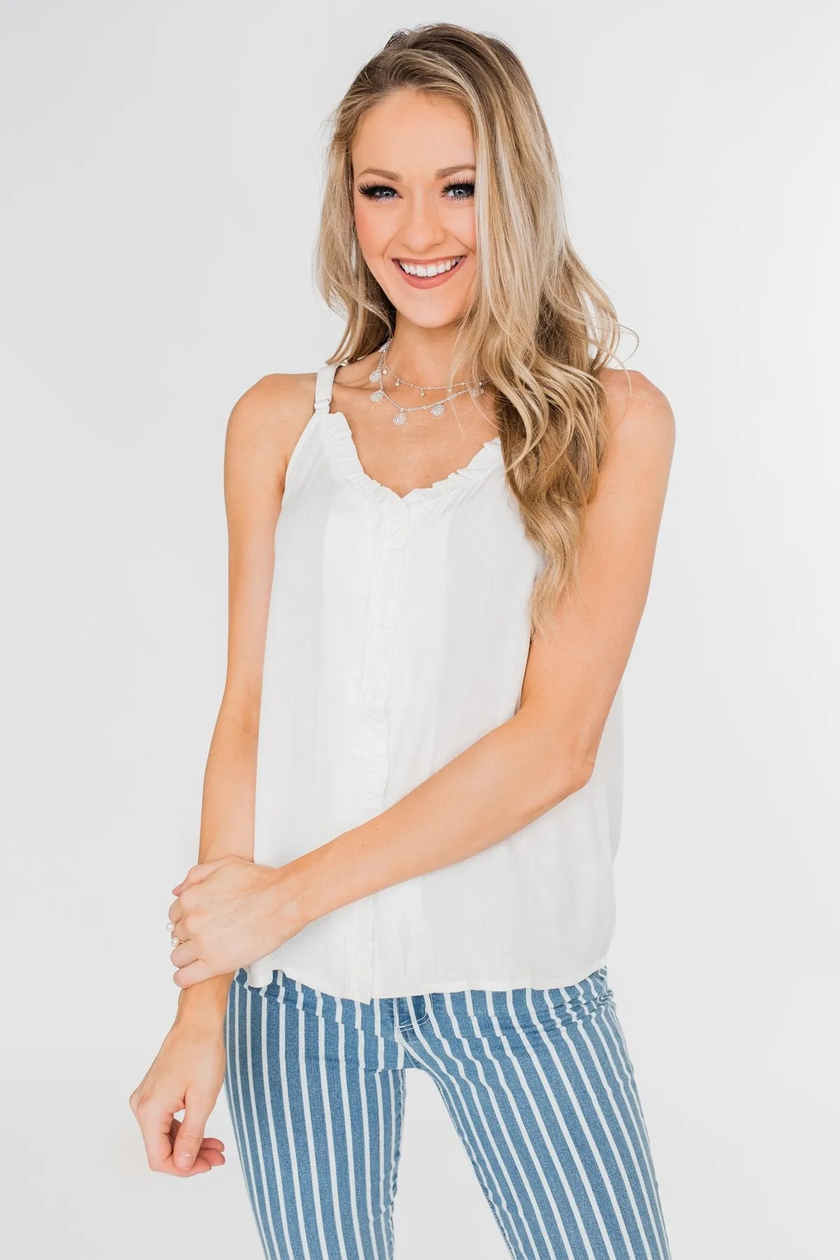 Happy Together Ruffle Tank Top- Ivory