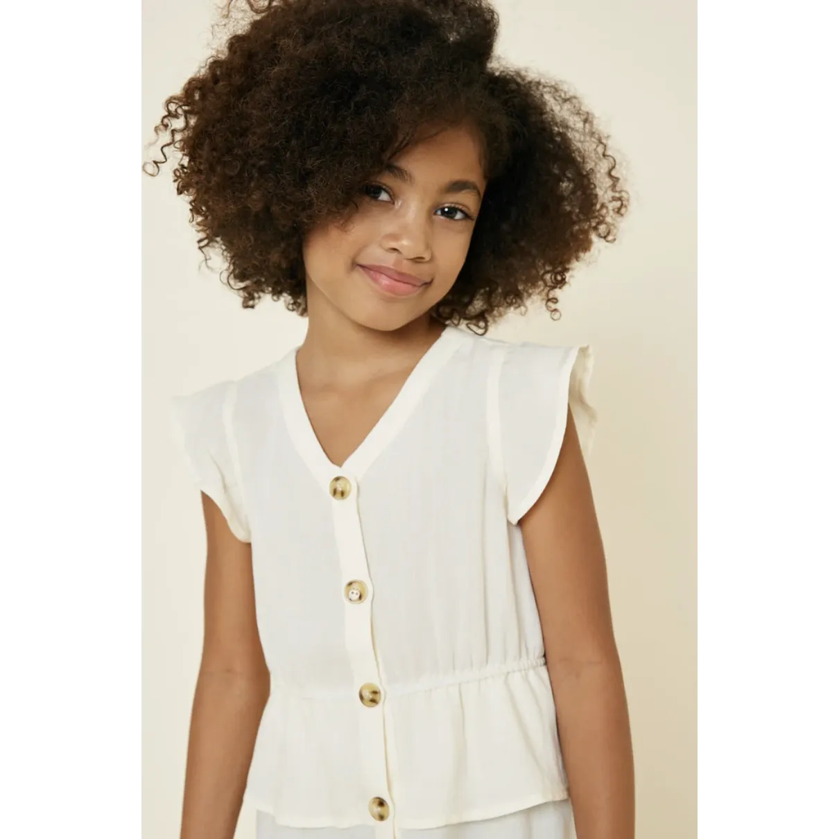 Hayden Girls Stone Button-Down Tiered Ruffle Hem Top