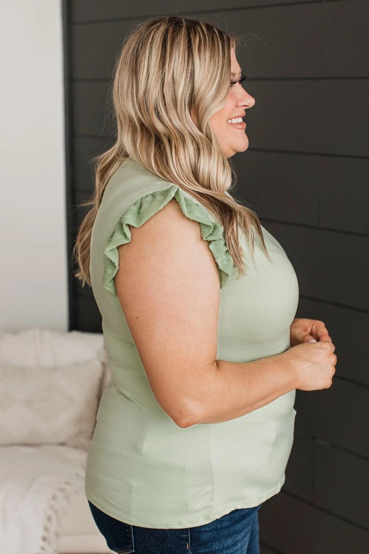 Heavenly Moments Ruffle Sleeve Top- Sage