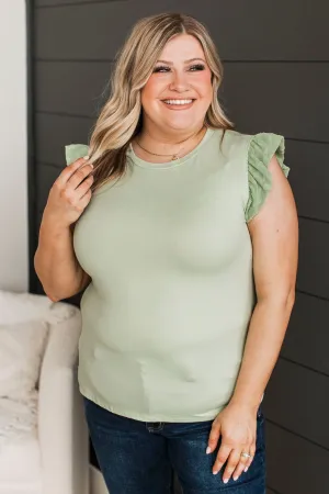 Heavenly Moments Ruffle Sleeve Top- Sage