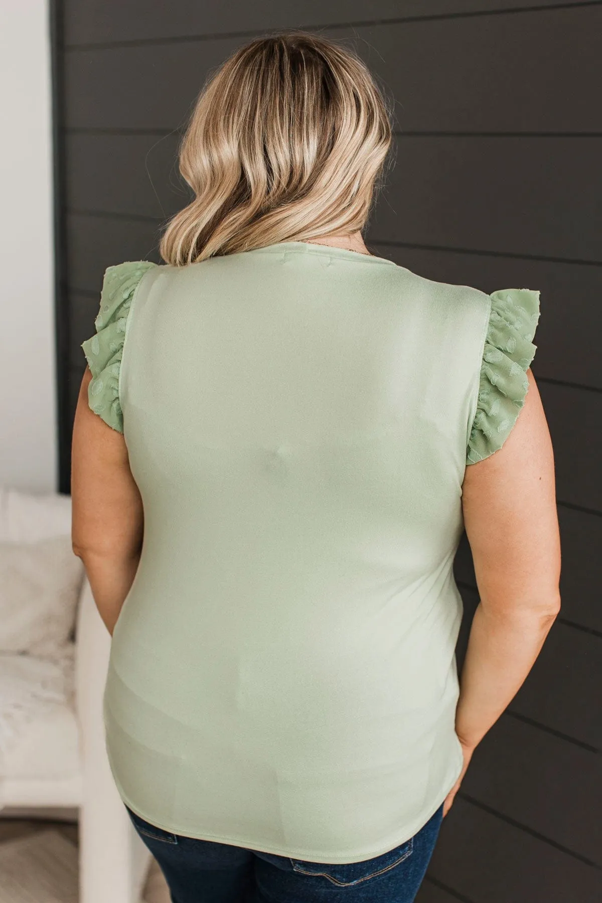 Heavenly Moments Ruffle Sleeve Top- Sage