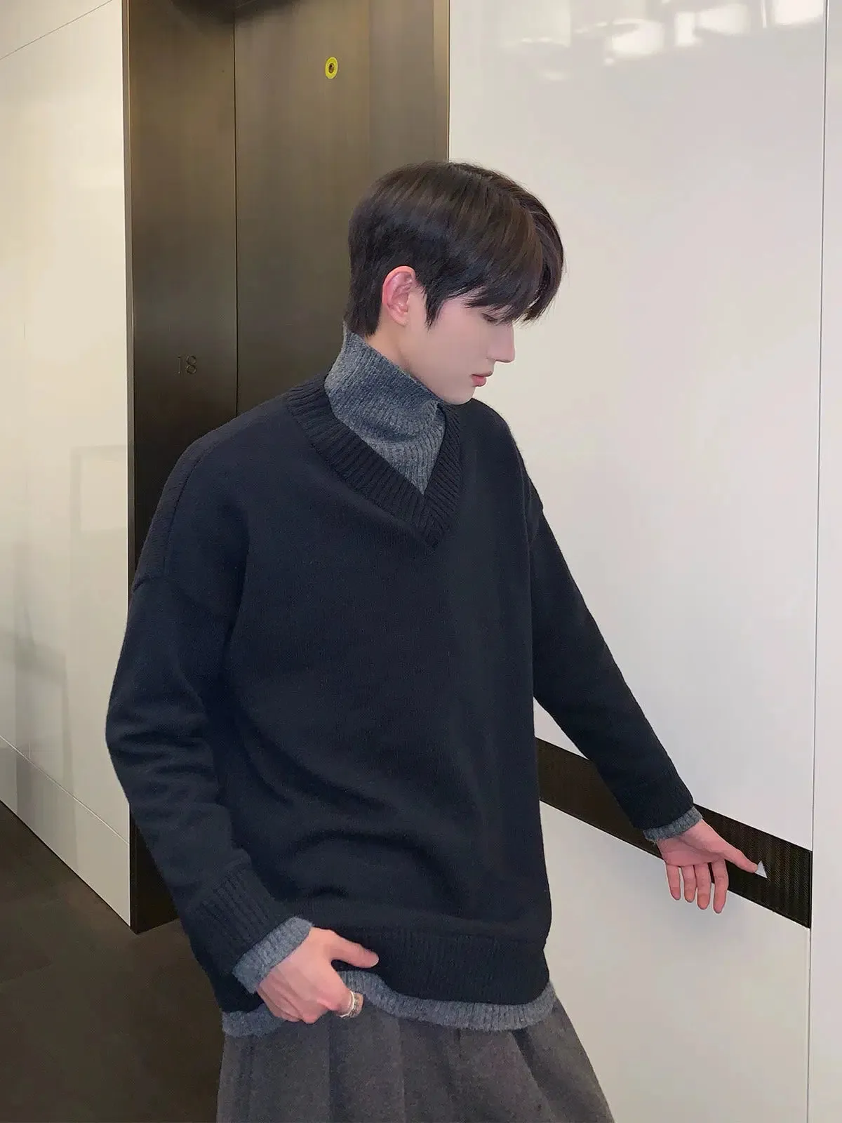 High-Neck Two-piece Knit Sweater