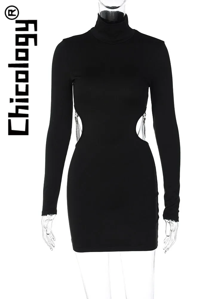 Hollow Out Chain Sexy Bodycon Mini Dress Party Festival Clubwear