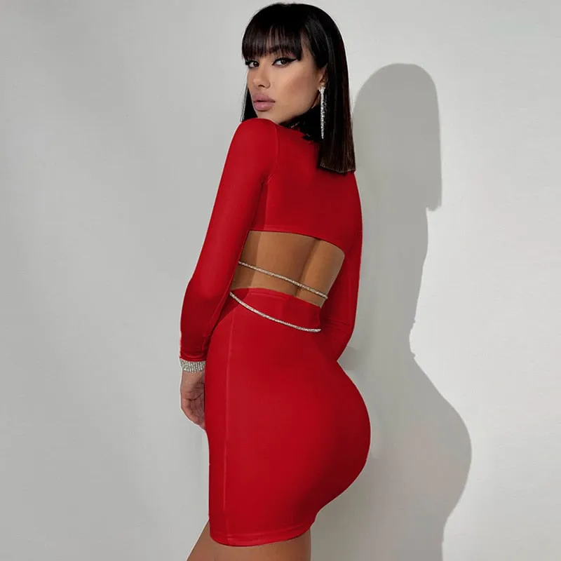 Hollow Out Chain Sexy Bodycon Mini Dress Party Festival Clubwear