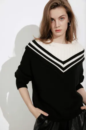 Hortense Varsity Black Mixed Sweater