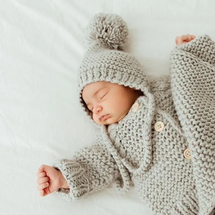 Ice Grey Garter Stitch Knit Bonnet