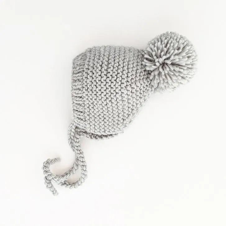 Ice Grey Garter Stitch Knit Bonnet