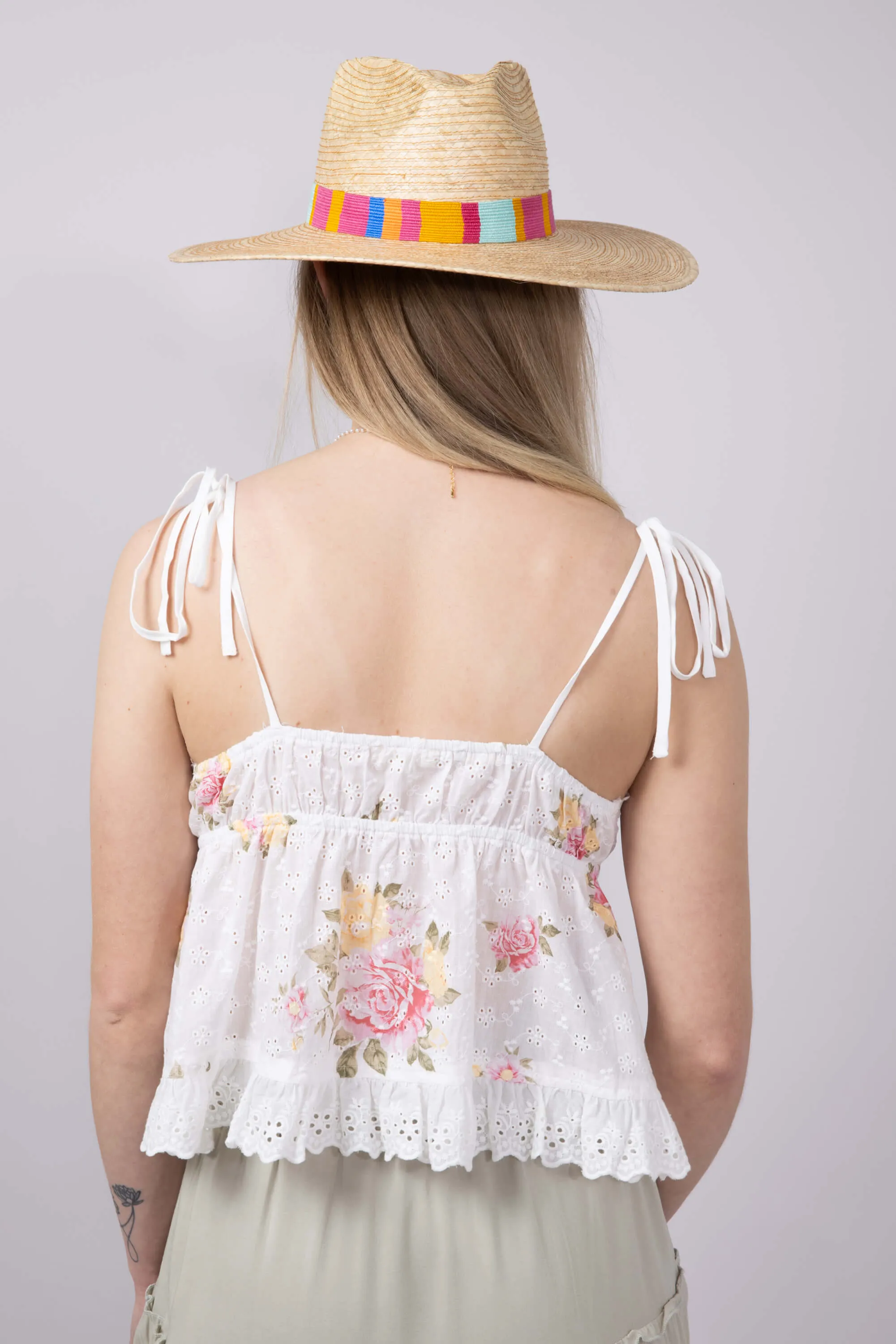 Illa Illa Floral Eyelet Flowy Cami for Women in Off White | IM8254-OFFWHITE
