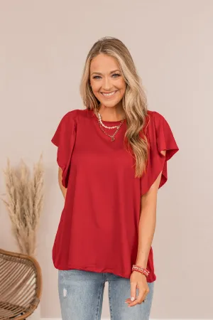In The Afterglow Ruffle Sleeve Top- Red