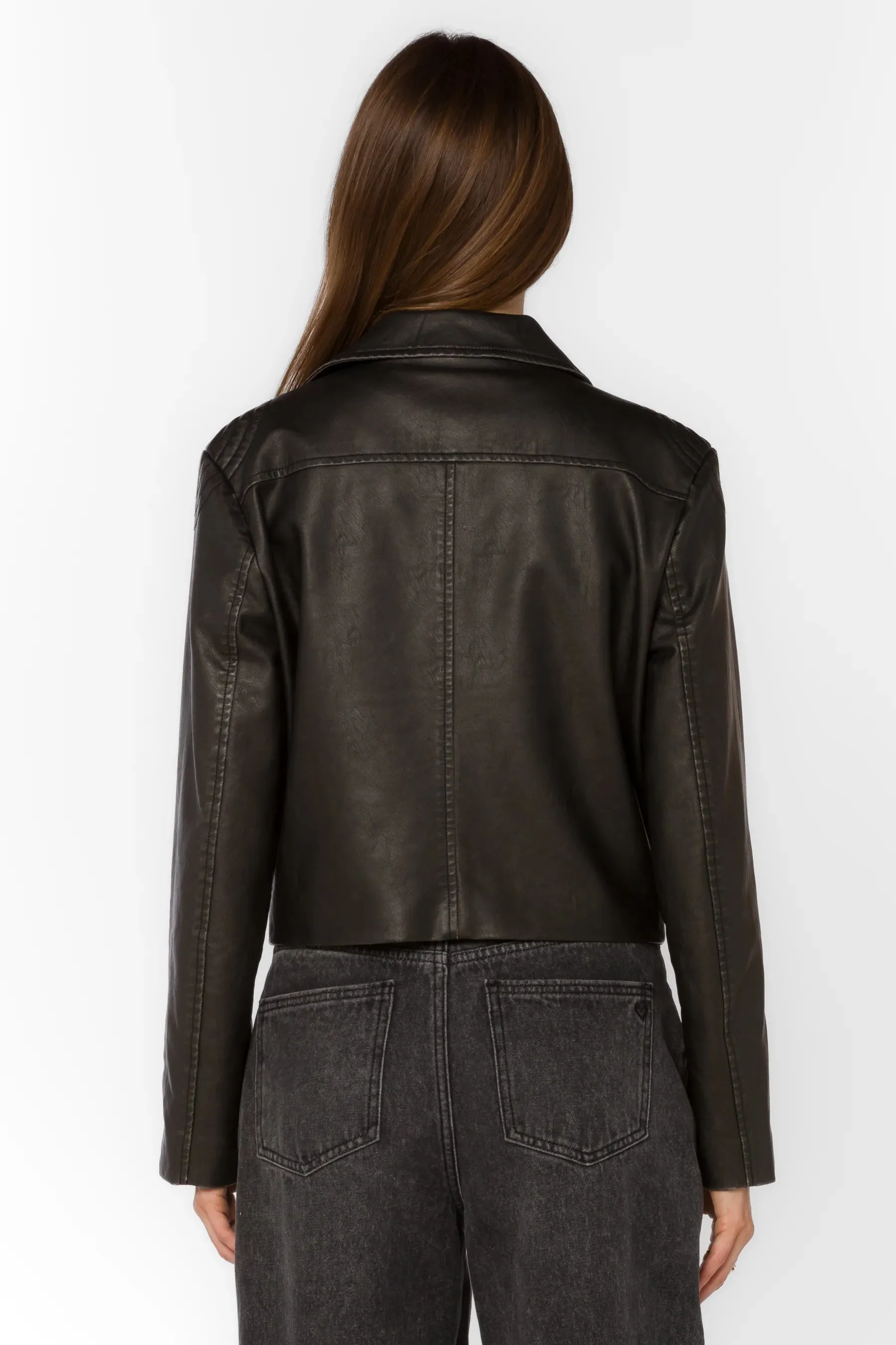 Kenwood Black Faux Leather Jacket in Distressed Black