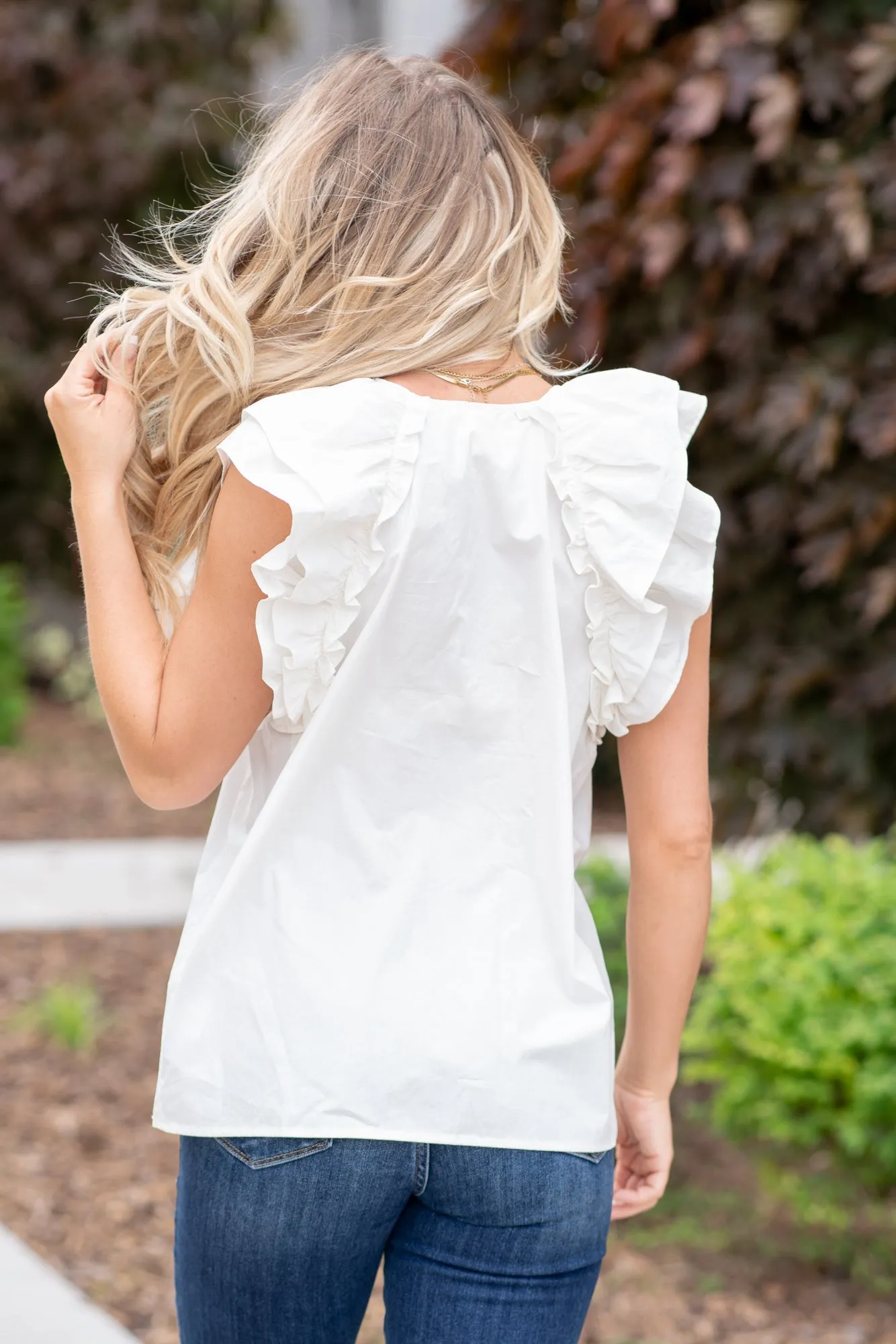 Layered Ruffle Sleeve Poplin Top - Off White
