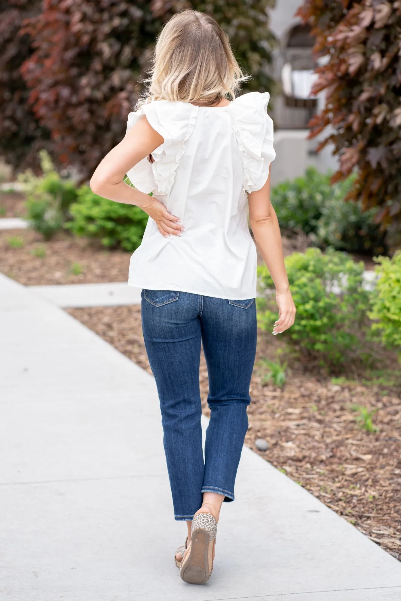 Layered Ruffle Sleeve Poplin Top - Off White