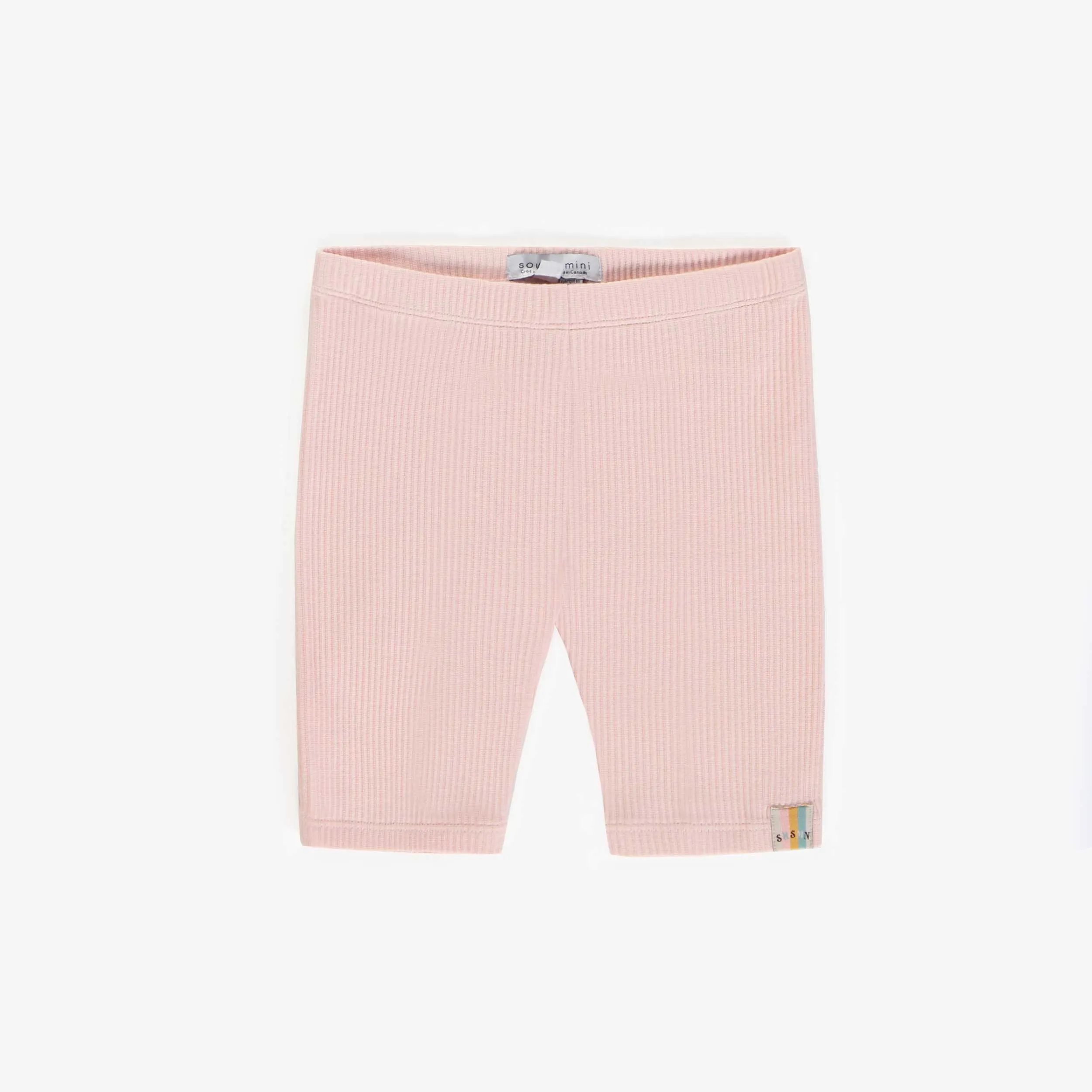 Legging court rose en tricot côtelé irrégulier biologique, enfant || Pink short legging in organic irregular rib cotton, child