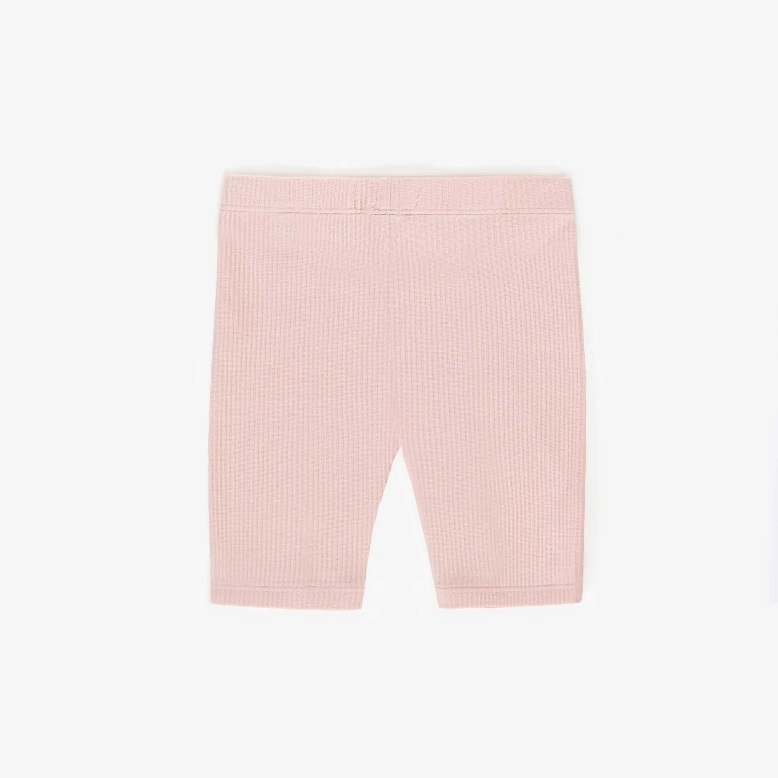 Legging court rose en tricot côtelé irrégulier biologique, enfant || Pink short legging in organic irregular rib cotton, child