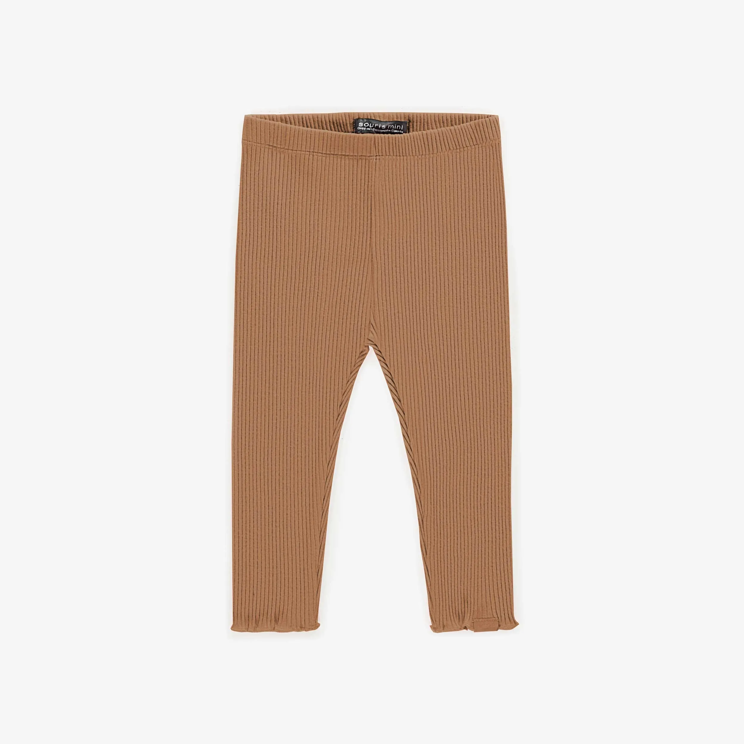 Legging long brun en tricot côtelé irrégulier, bébé || Brown long legging in irregular rib, baby