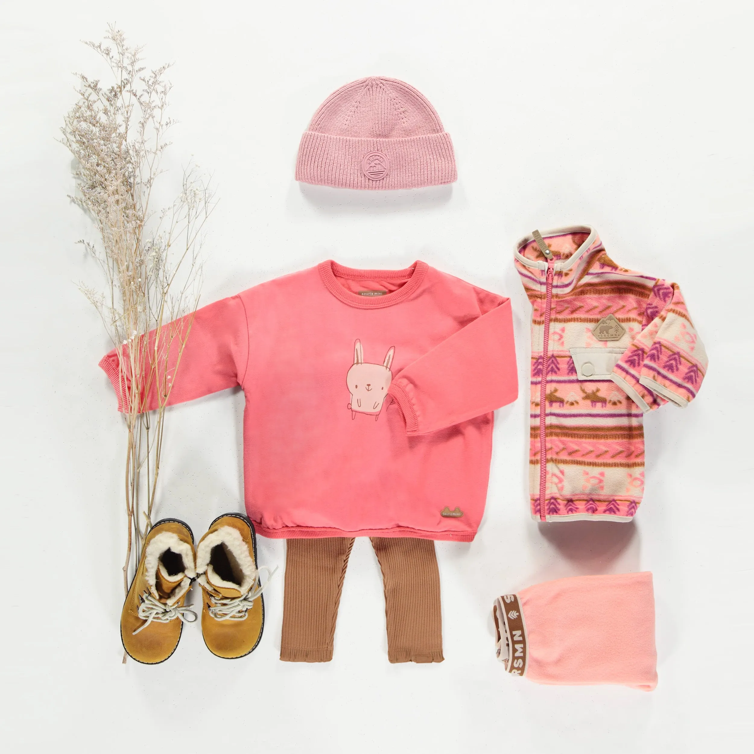 Legging long brun en tricot côtelé irrégulier, bébé || Brown long legging in irregular rib, baby