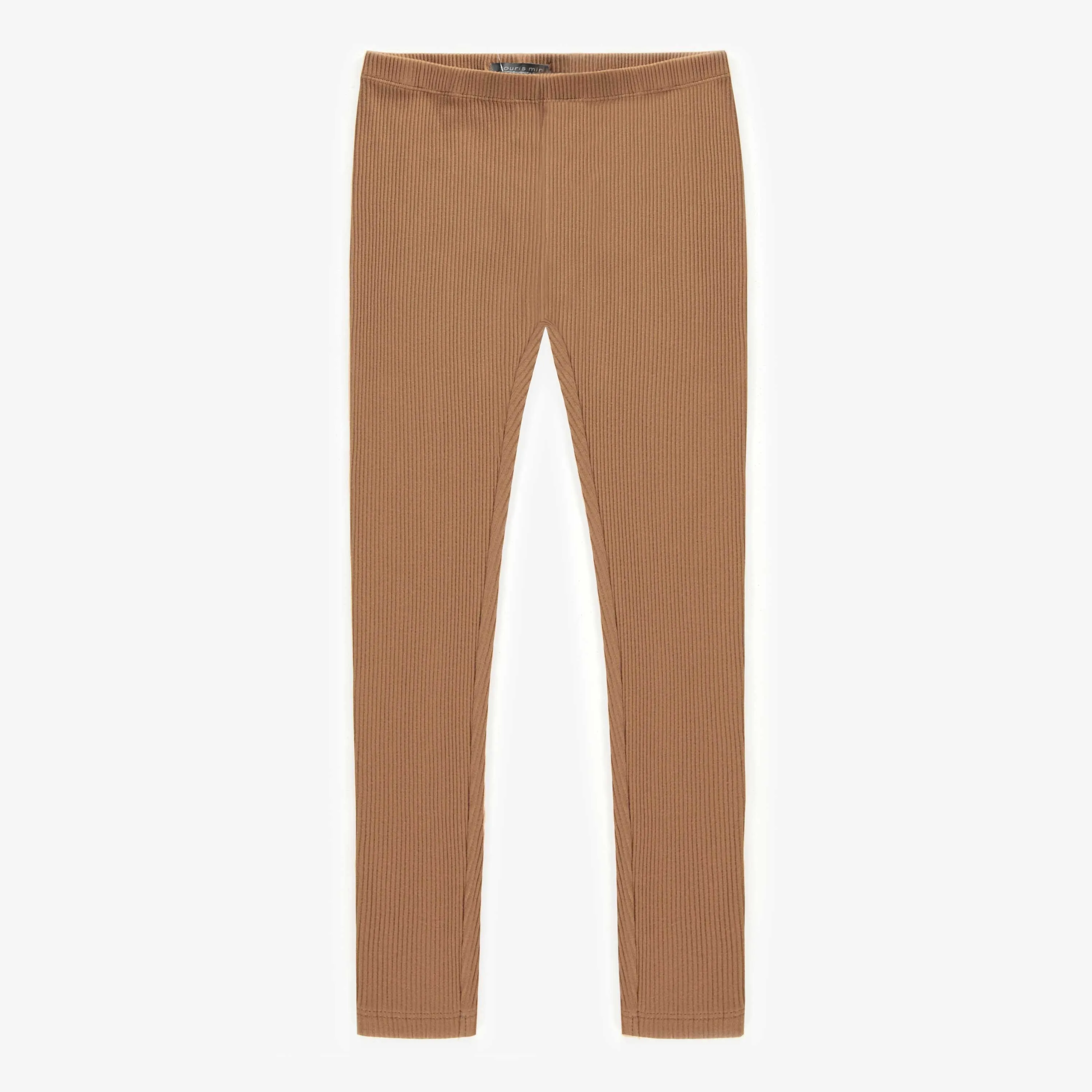 Legging long brun en tricot côtelé irrégulier, enfant || Brown long legging in irregular rib knit, child