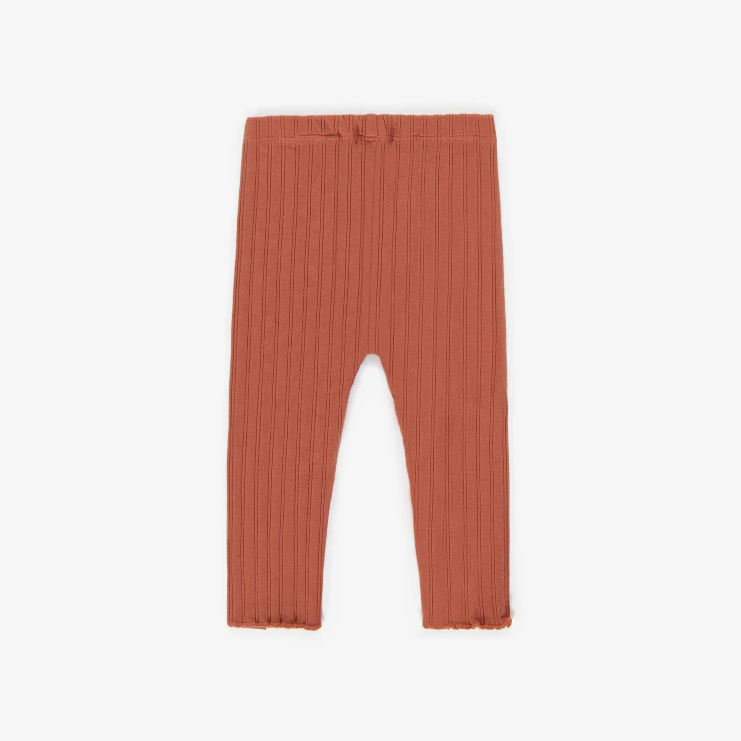 Legging long rouille pâle en tricot côtelé irrégulier, bébé || Light rust long legging in irregular rib knit, baby
