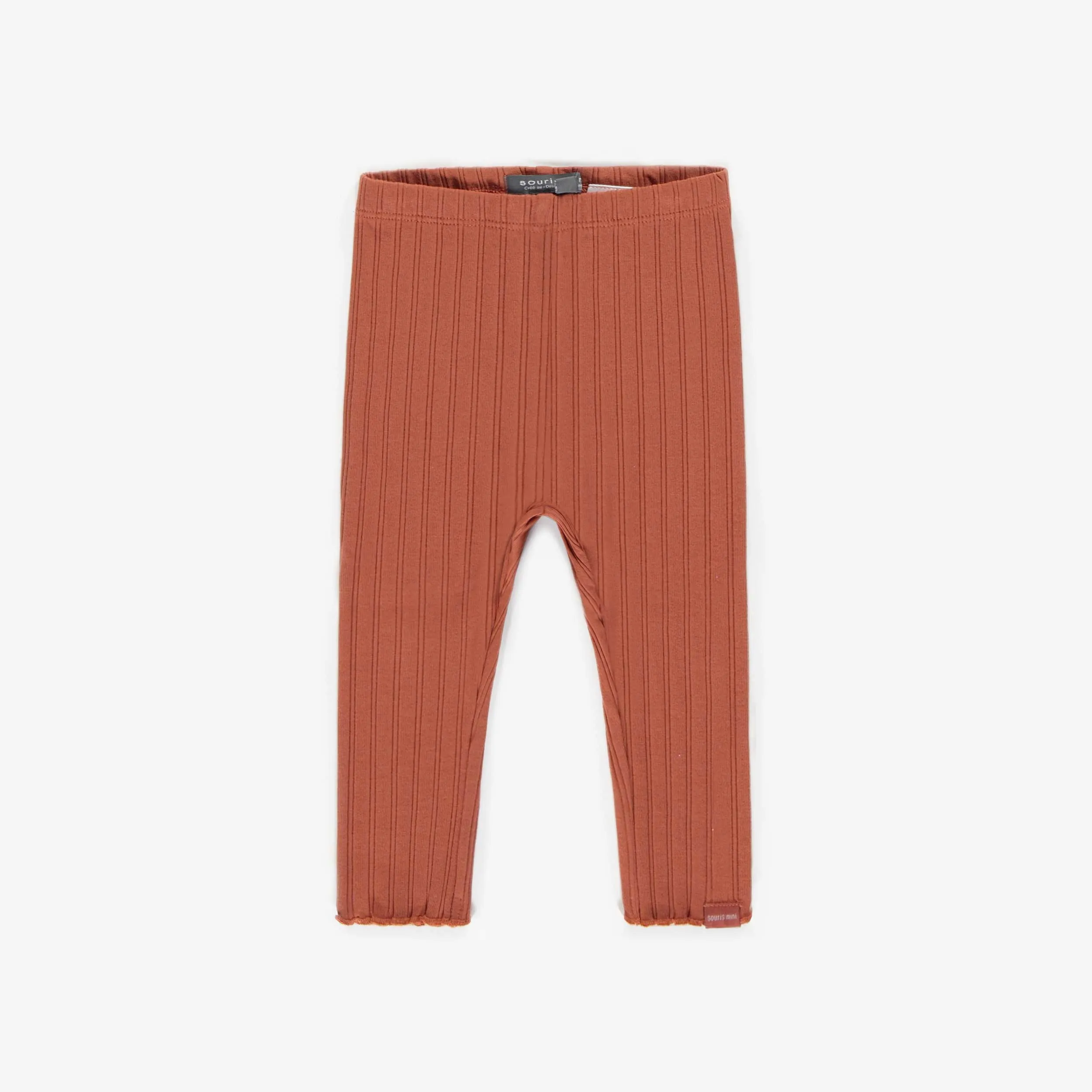 Legging long rouille pâle en tricot côtelé irrégulier, bébé || Light rust long legging in irregular rib knit, baby