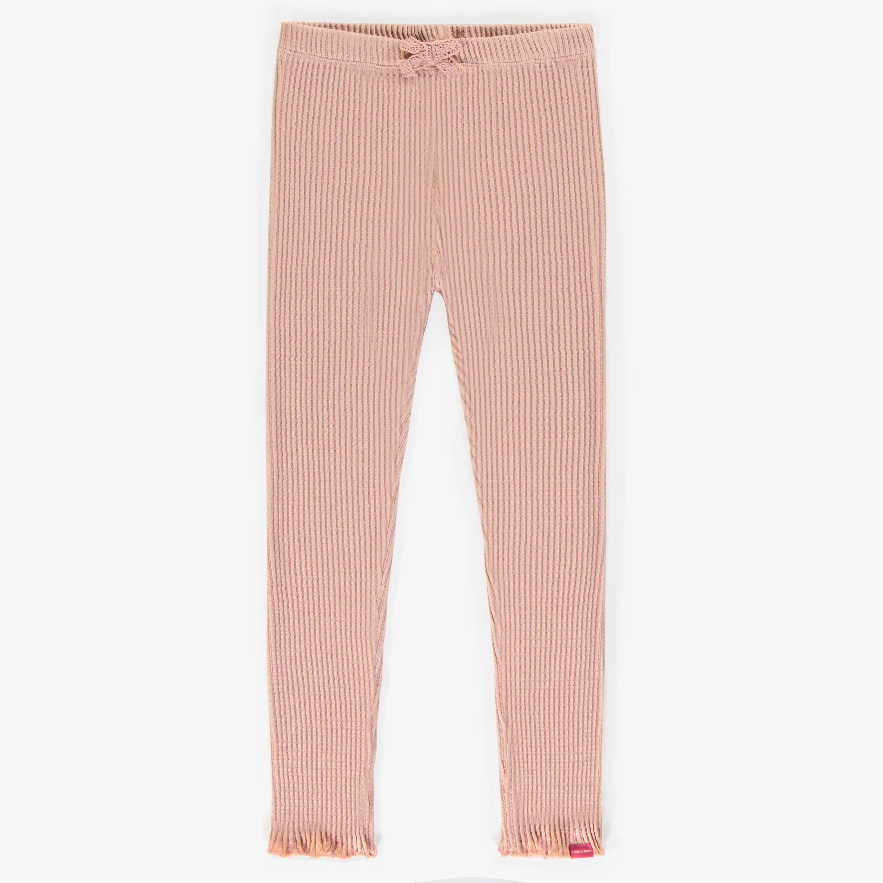 Legging rose long en tricot côtelé irrégulier extensible, enfant || Pink long leggings in stretch irregular rib cotton, child