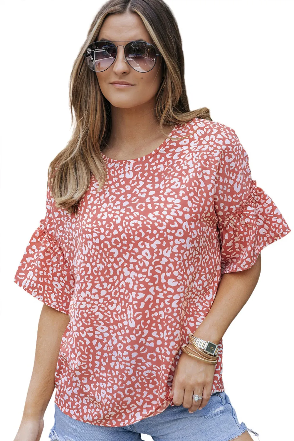 Leopard Ruffle Sleeve T-Shirt