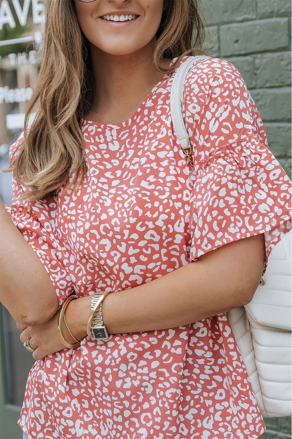 Leopard Ruffle Sleeve T-Shirt