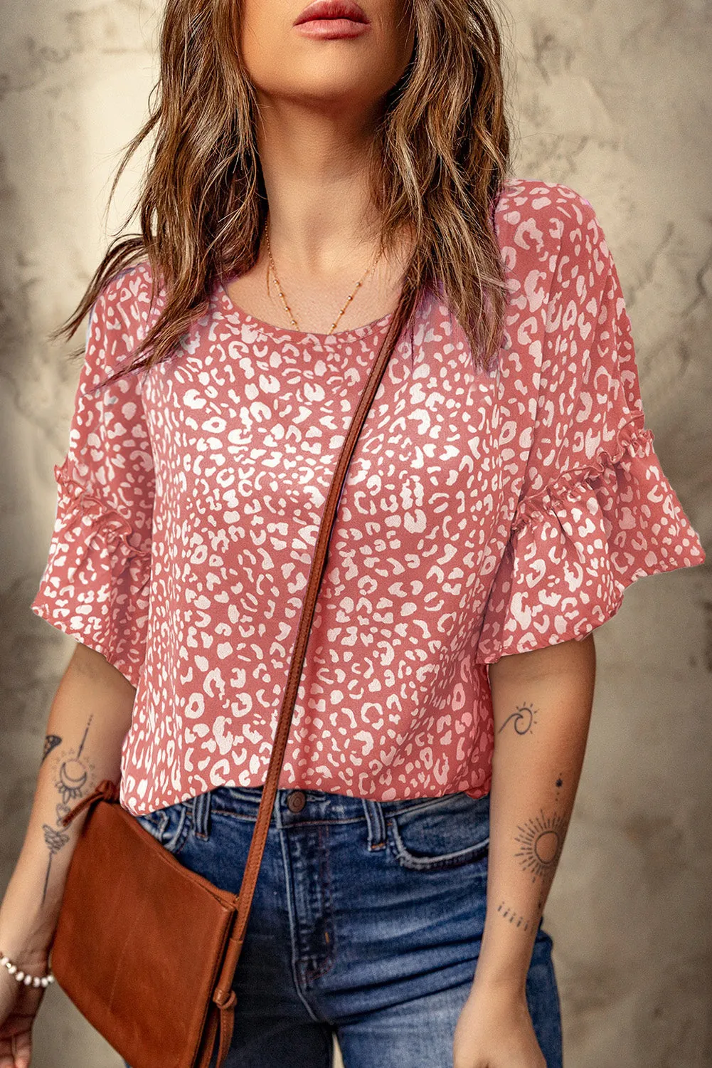 Leopard Ruffle Sleeve T-Shirt