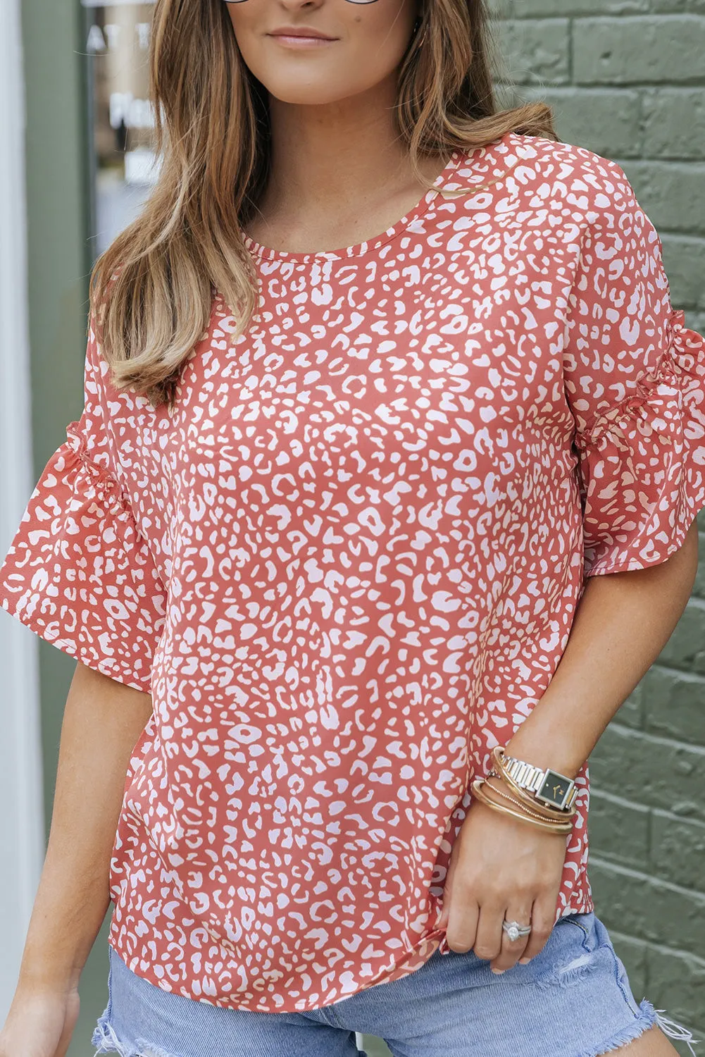Leopard Ruffle Sleeve T-Shirt