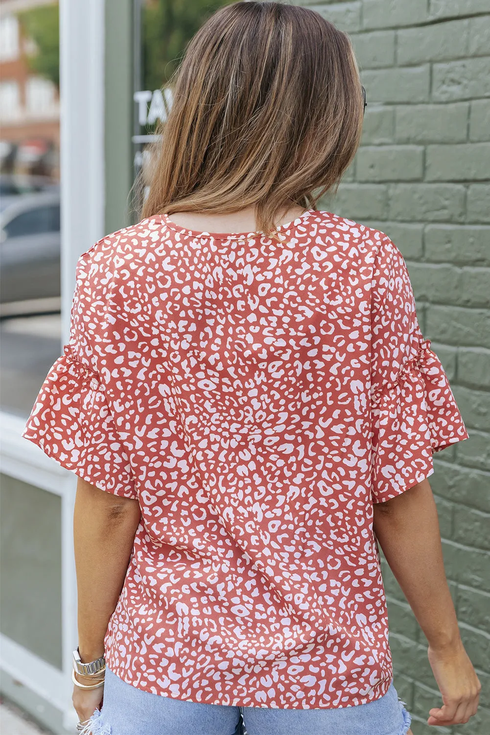 Leopard Ruffle Sleeve T-Shirt