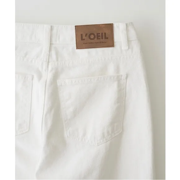 LOEIL Women’s Standard Cotton Wide Denim Pants - Ivory (Size: S)