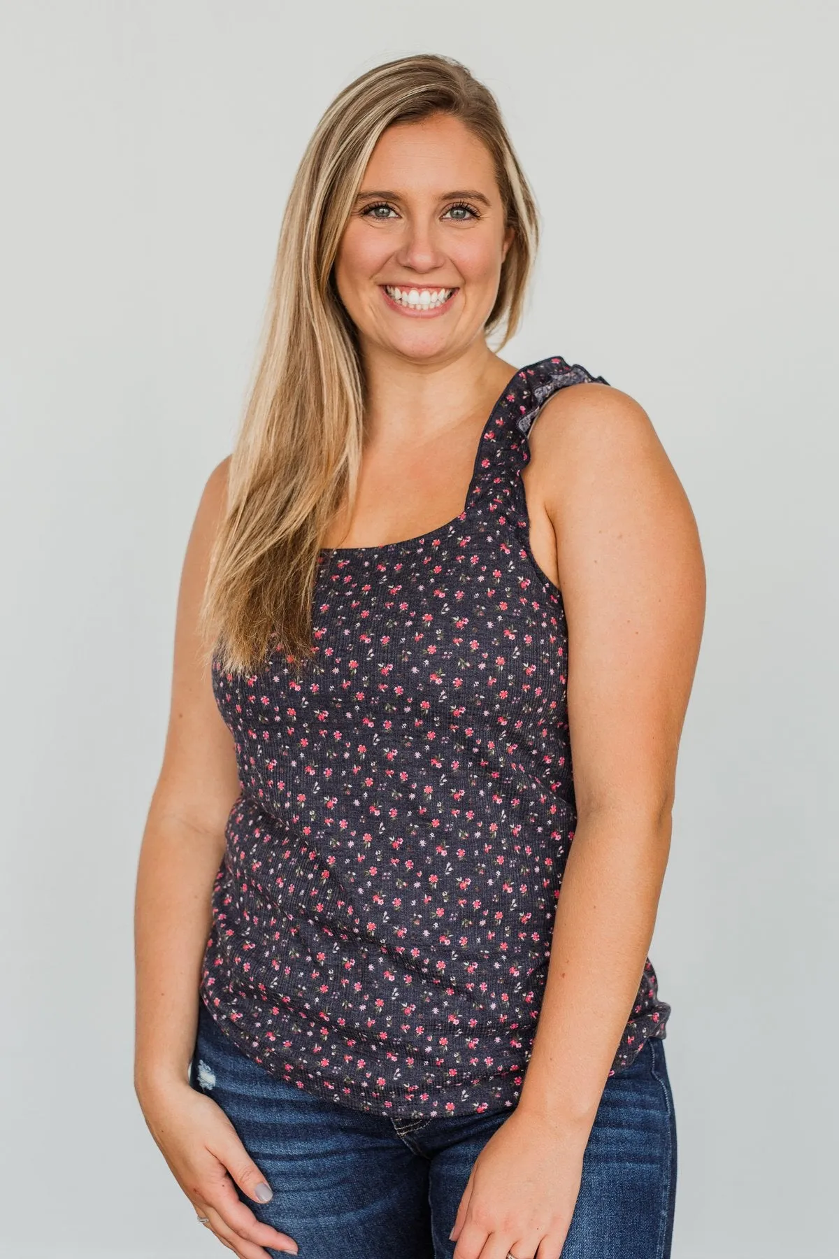 Love At First Glance Floral Tank Top- Dark Navy