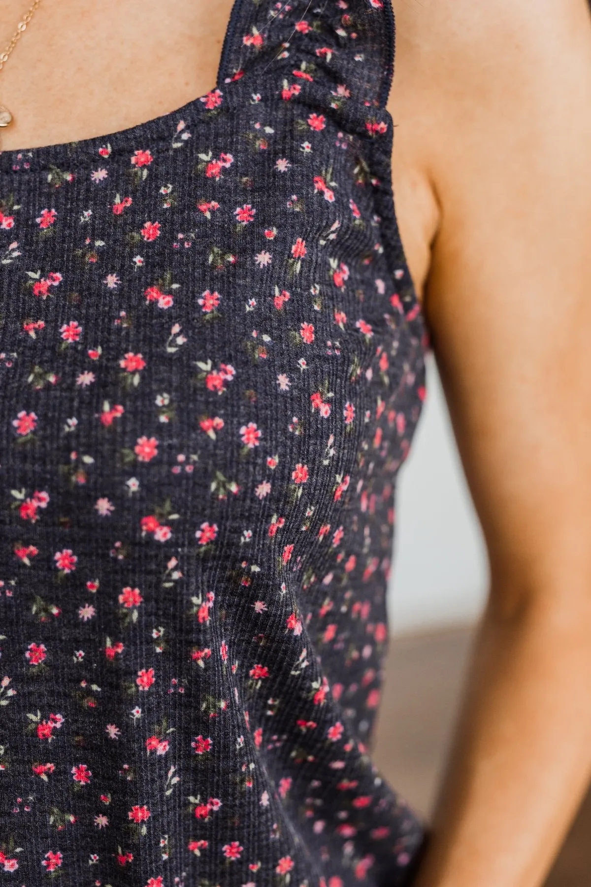 Love At First Glance Floral Tank Top- Dark Navy