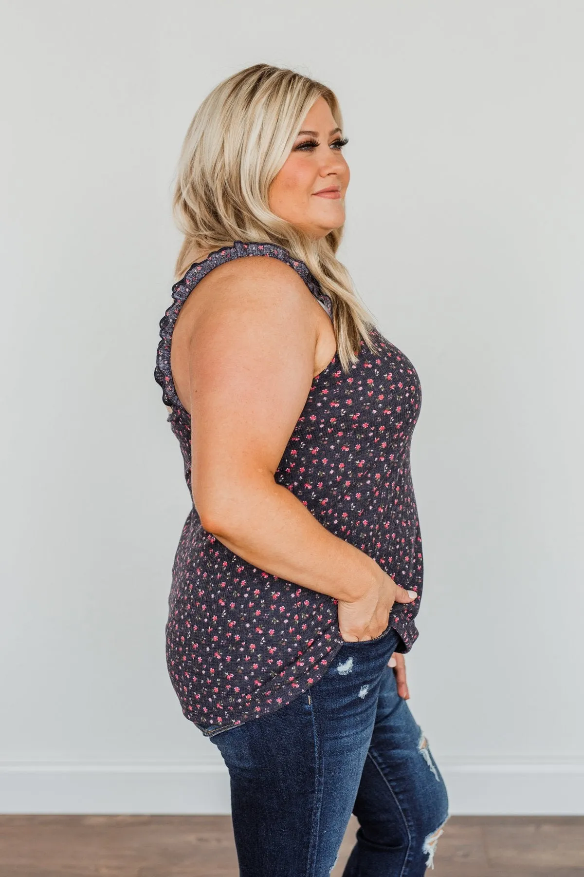 Love At First Glance Floral Tank Top- Dark Navy