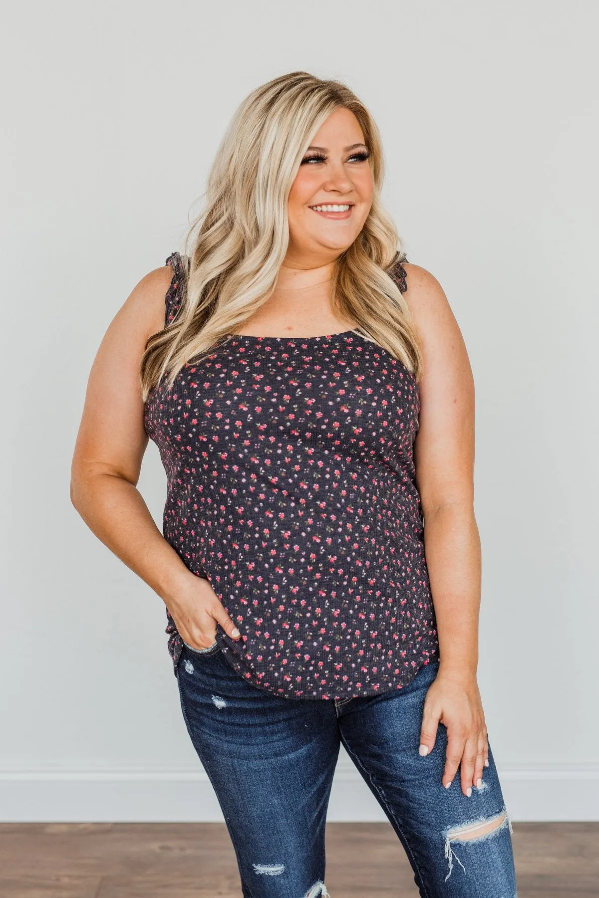 Love At First Glance Floral Tank Top- Dark Navy