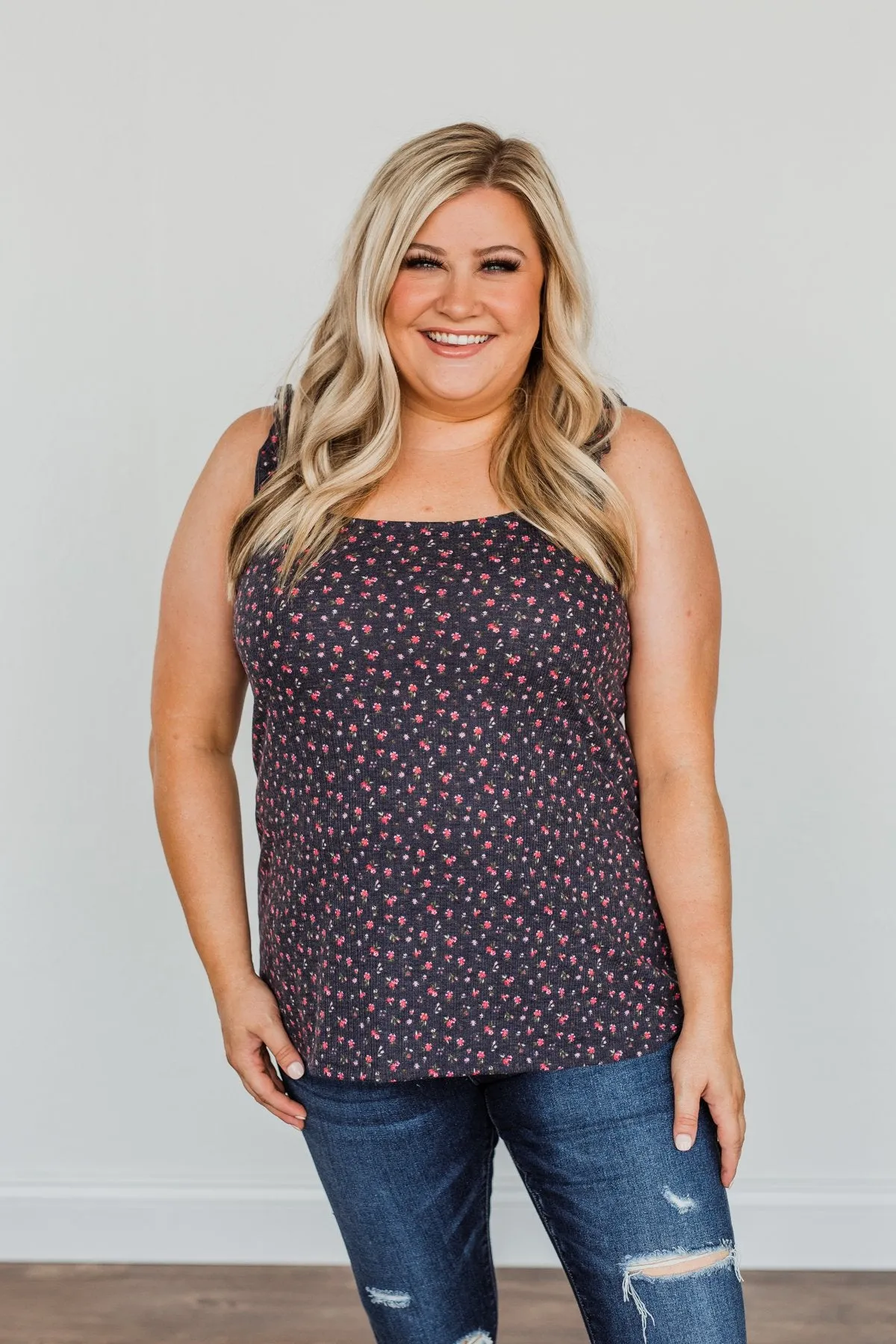 Love At First Glance Floral Tank Top- Dark Navy