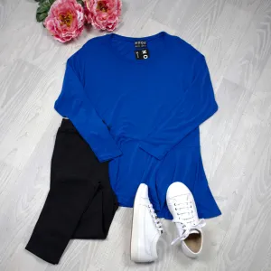 LS Loose Ruffle Hem Top - Cobalt