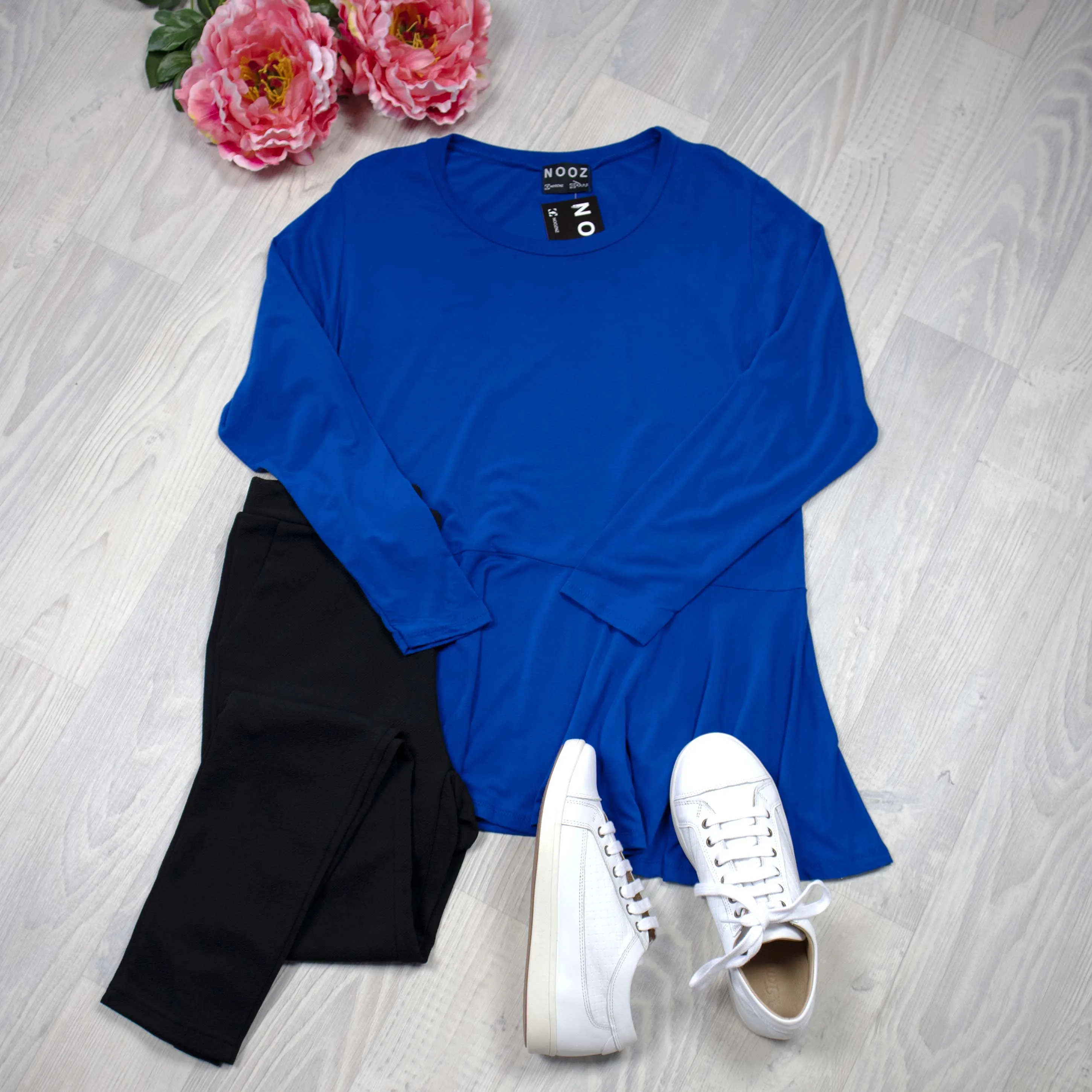 LS Loose Ruffle Hem Top - Cobalt