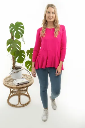 LS Loose Ruffle Hem Top - Hot Pink