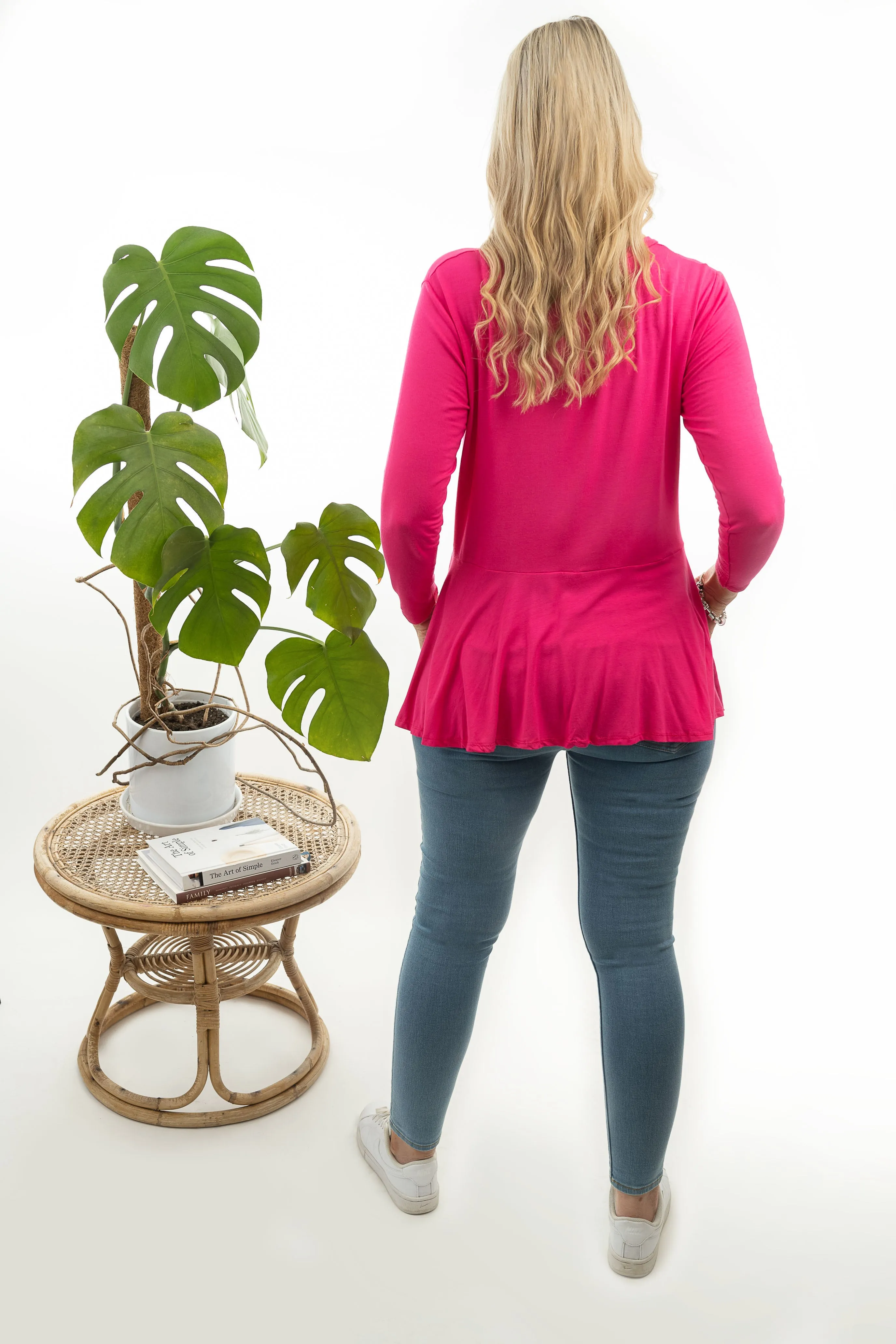 LS Loose Ruffle Hem Top - Hot Pink