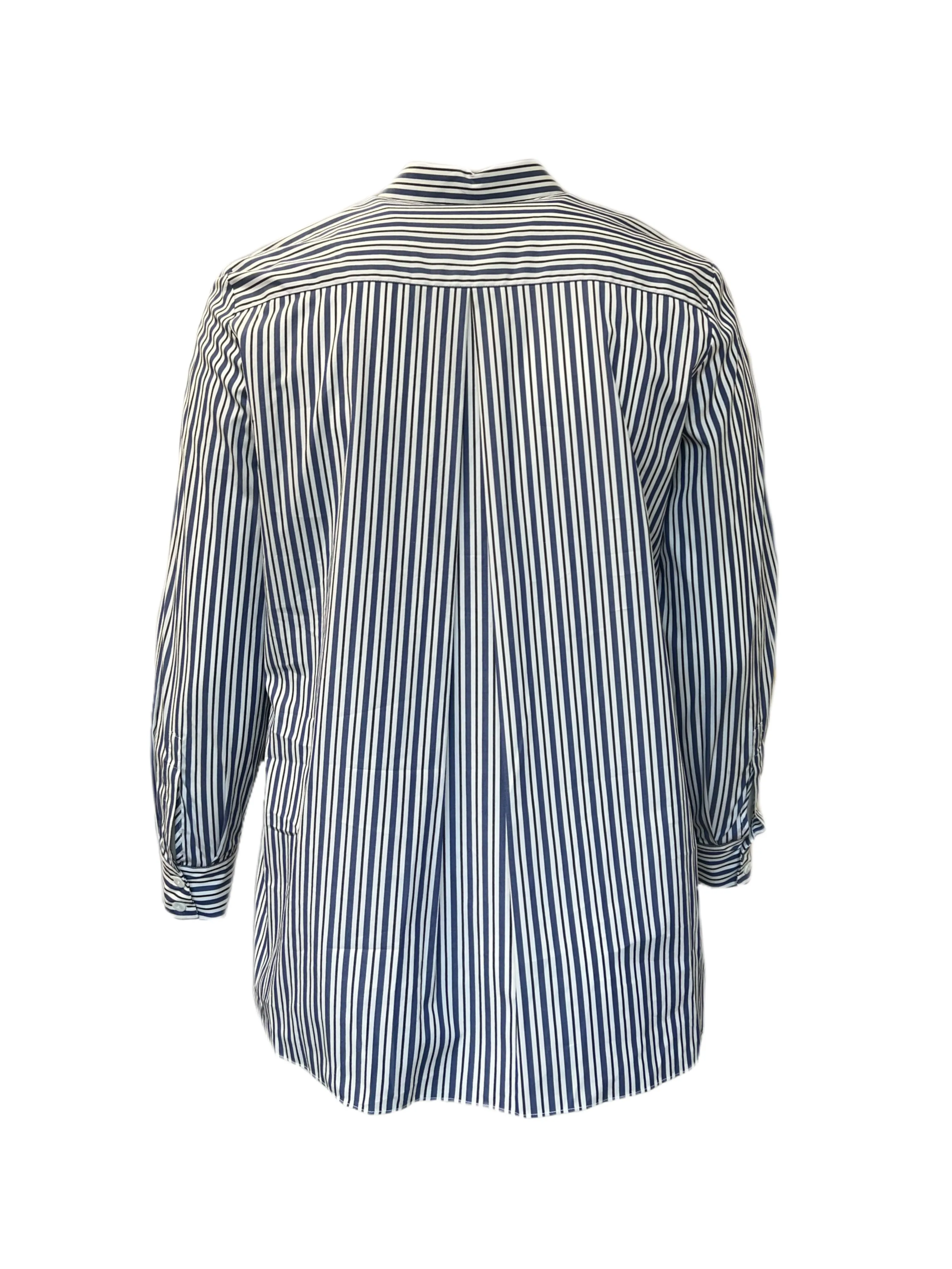 Marina Rinaldi Women's Blue Fusione Striped Ruffle Front Shirt Size 12W/21 NWT