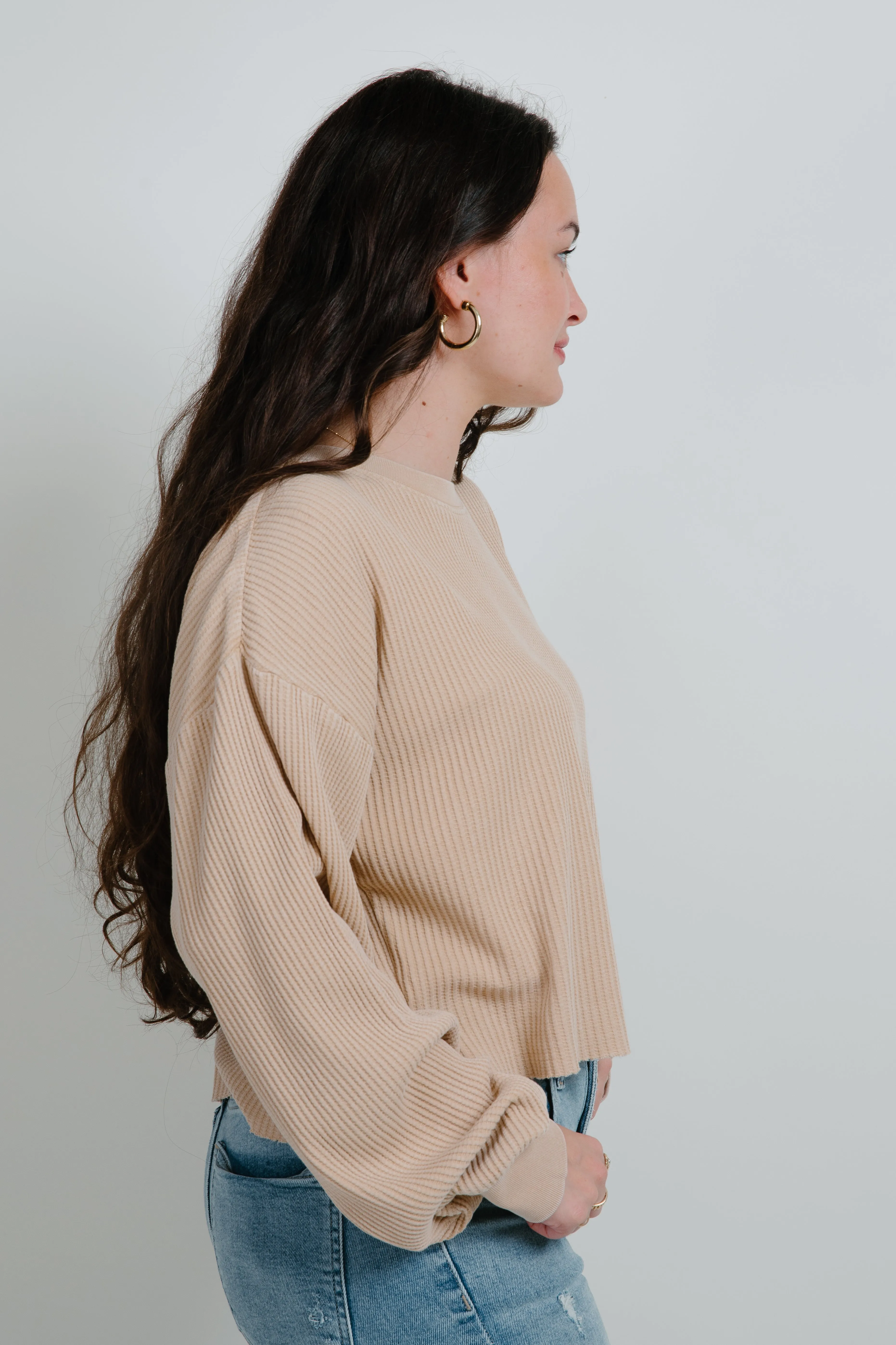 Marley Cropped Ribbed Sweater - Taupe