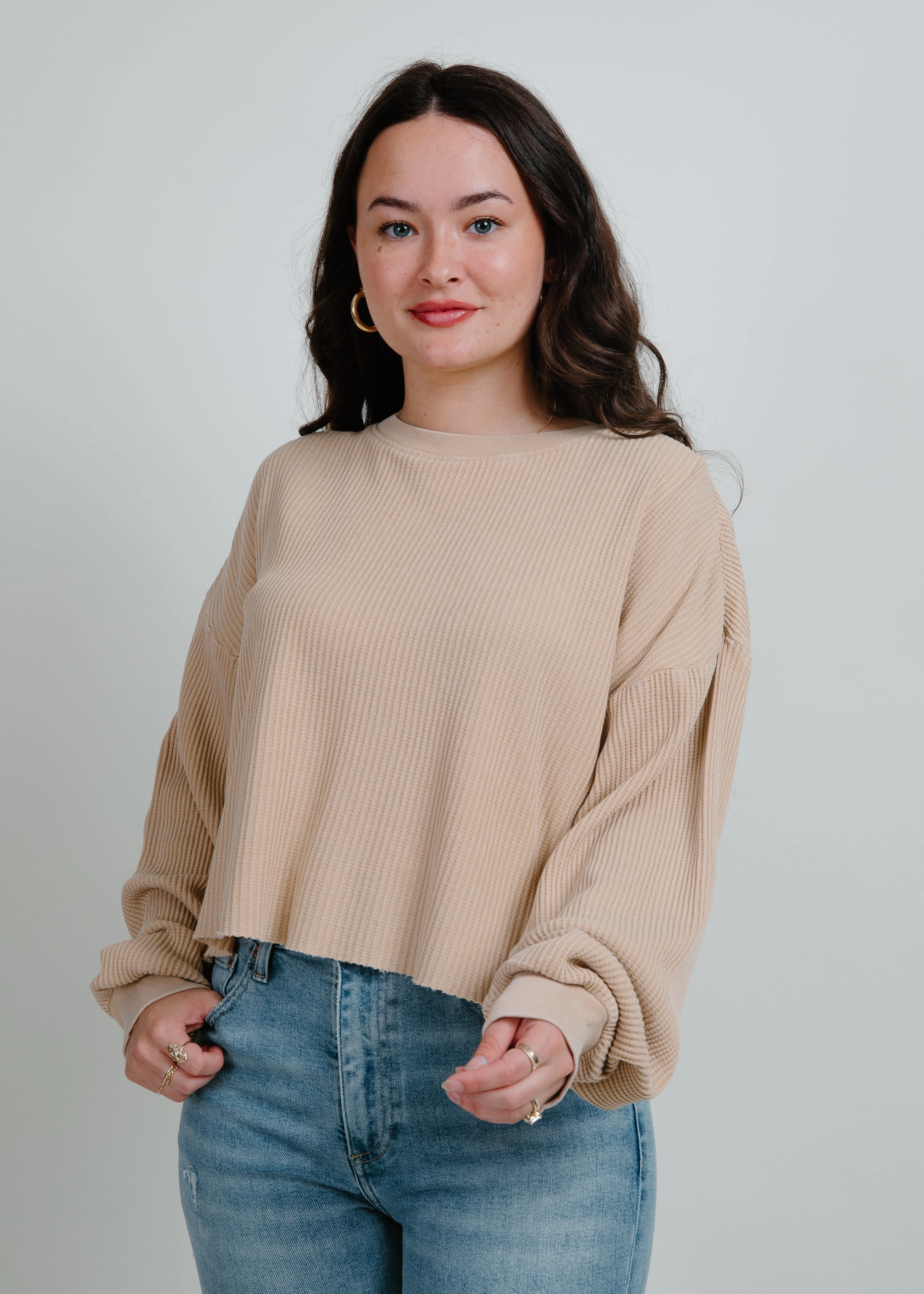 Marley Cropped Ribbed Sweater - Taupe