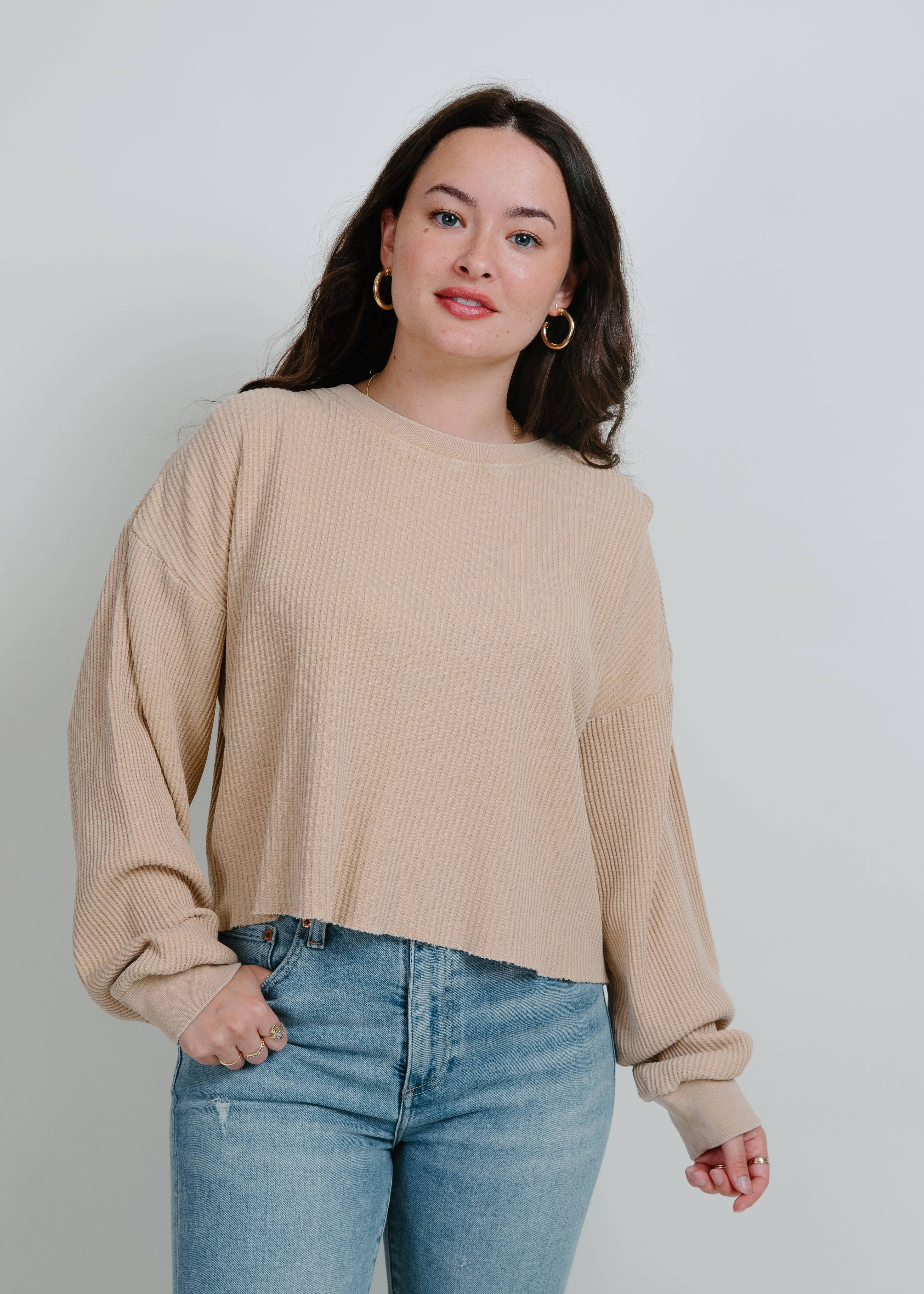 Marley Cropped Ribbed Sweater - Taupe
