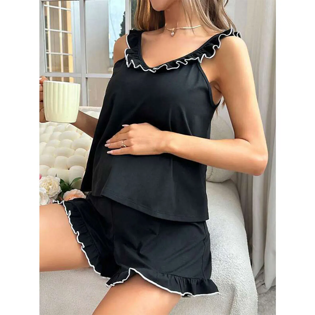 Maternity Ruffle Trim PJ Set