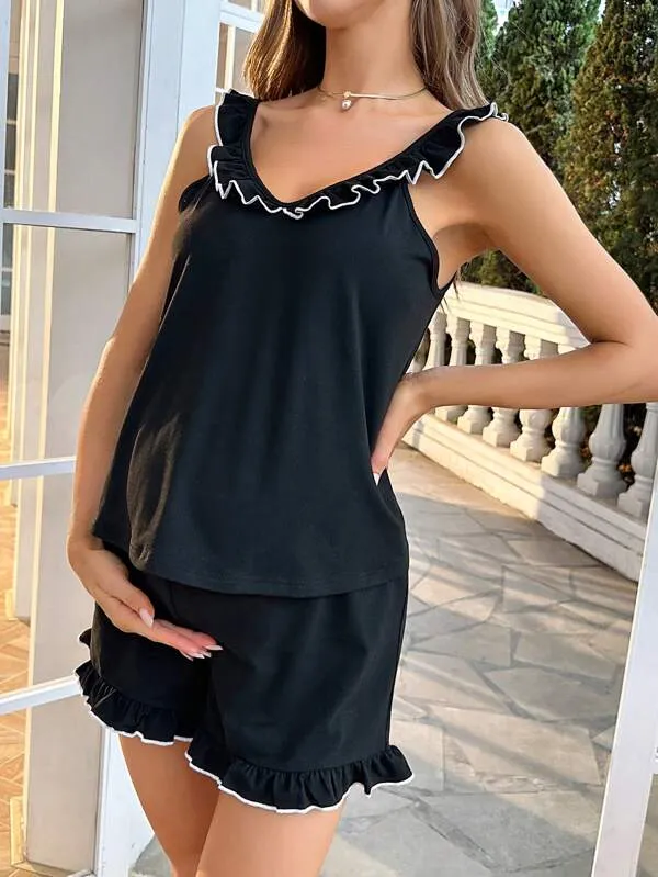 Maternity Ruffle Trim PJ Set